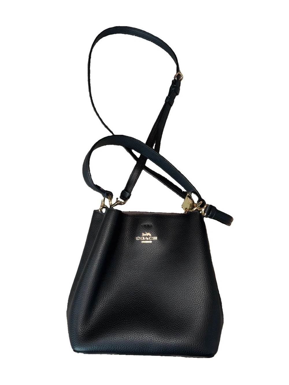 Coach Town Bucket Bag Pebbled Leather Crossbody Shoulder Purse Gold Hardware